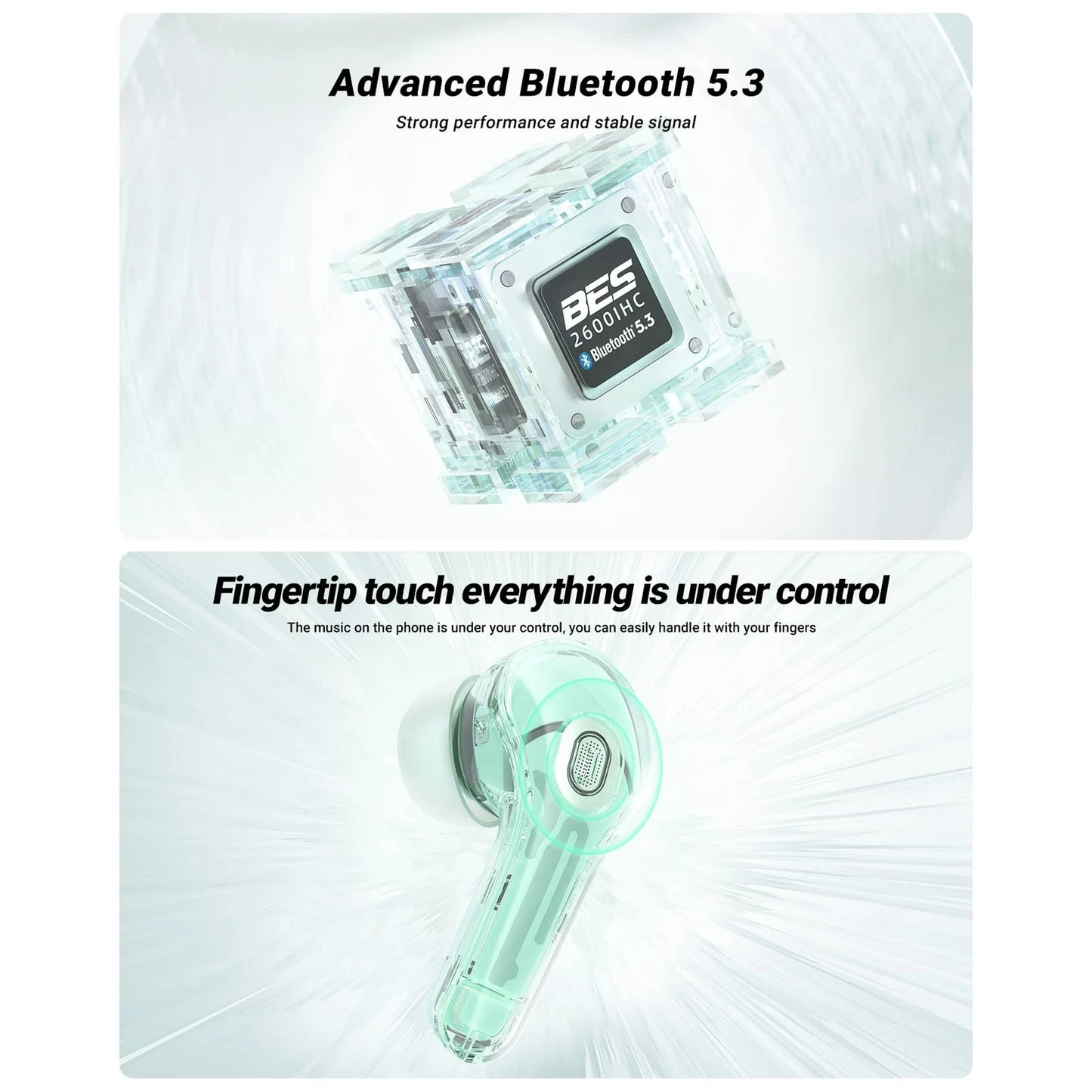 Wireless Earphones Bluetooth 5.3 Headphones LED Power Display Mini Crystal in-Ear Earbuds