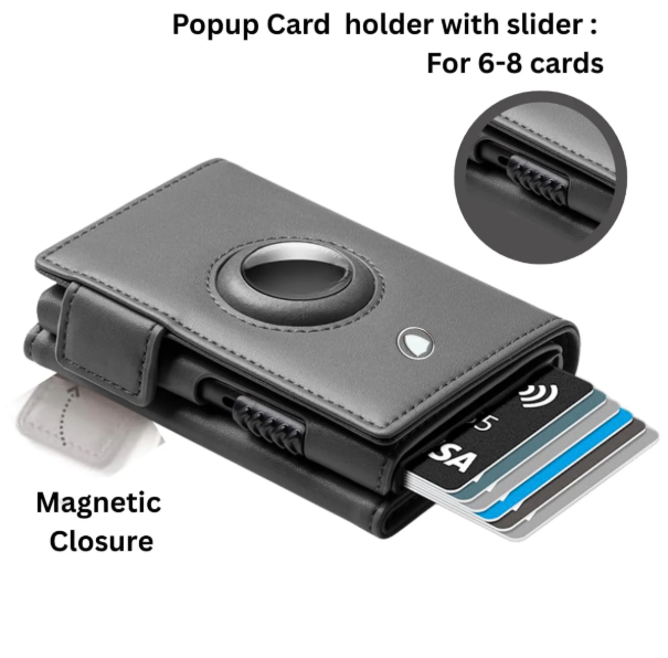 Leather Wallet with airtag Holder for Men Women | RFID Protection | Air tag Slot + Cash + Card Storage | Magnetic Closure