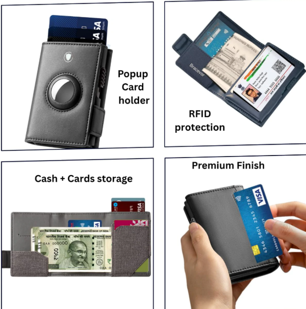 Leather Wallet with airtag Holder for Men Women | RFID Protection | Air tag Slot + Cash + Card Storage | Magnetic Closure