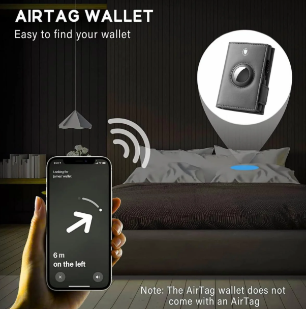 Leather Wallet with airtag Holder for Men Women | RFID Protection | Air tag Slot + Cash + Card Storage | Magnetic Closure