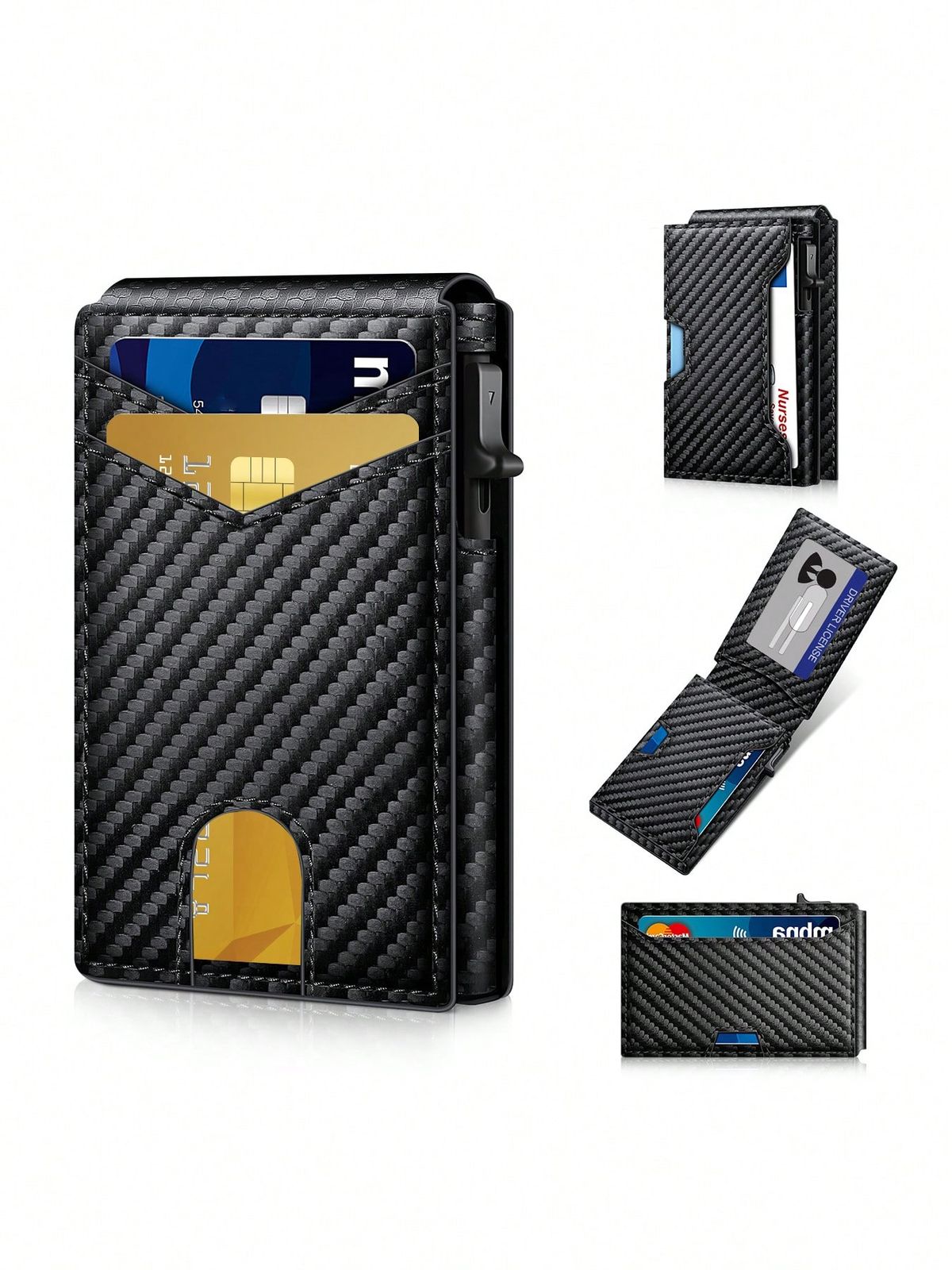 Wallet for Men, 8-10 Pocket RFID Card Case, Smart Quick Access Stand, Minimalist Trifold Leather Wallet, Money Clip