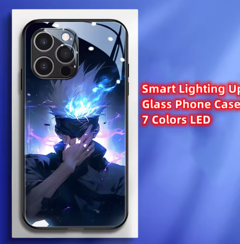 New Anime Jujutsu Role Smart LED Light Glow Tempered Glass Phone Case