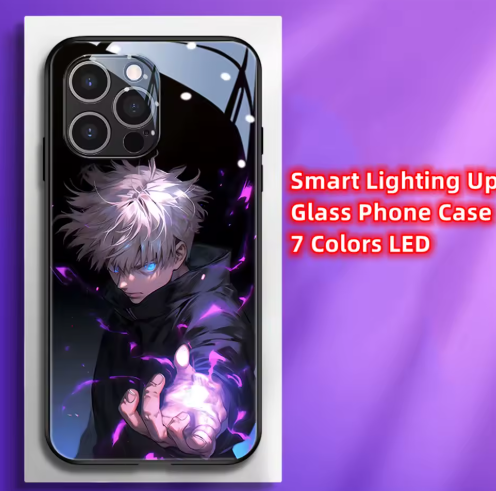 New Anime Jujutsu Role Smart LED Light Glow Tempered Glass Phone Case
