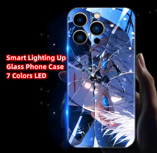 New Anime Jujutsu Role Smart LED Light Glow Tempered Glass Phone Case