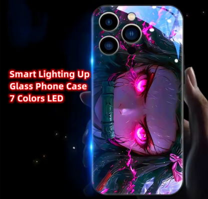 New Anime Jujutsu Role Smart LED Light Glow Tempered Glass Phone Case