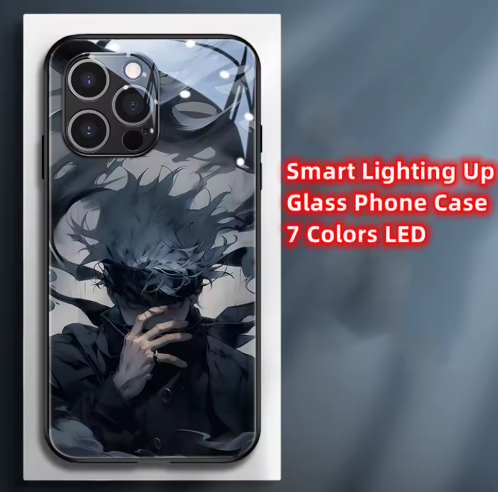 New Anime Jujutsu Role Smart LED Light Glow Tempered Glass Phone Case