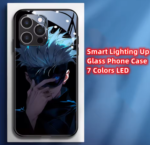New Anime Jujutsu Role Smart LED Light Glow Tempered Glass Phone Case