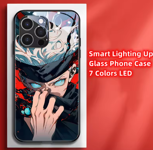 New Anime Jujutsu Role Smart LED Light Glow Tempered Glass Phone Case