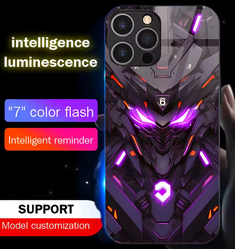 Cool Mech Mask LED Light Glow Luminous Tempered Glass Phone Case