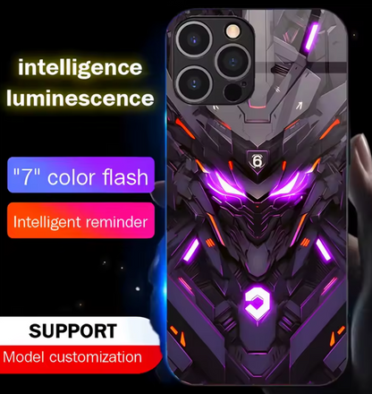 Cool Mech Mask LED Light Glow Luminous Tempered Glass Phone Case