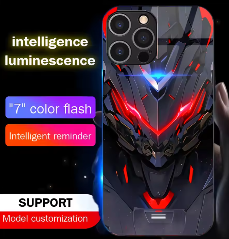 Cool Mech Mask LED Light Glow Luminous Tempered Glass Phone Case
