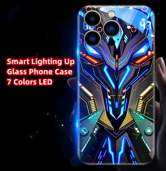 Cool Mech Mask LED Light Glow Luminous Tempered Glass Phone Case