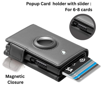 Leather Wallet with airtag Holder for Men Women | RFID Protection | Air tag Slot + Cash + Card Storage | Magnetic Closure